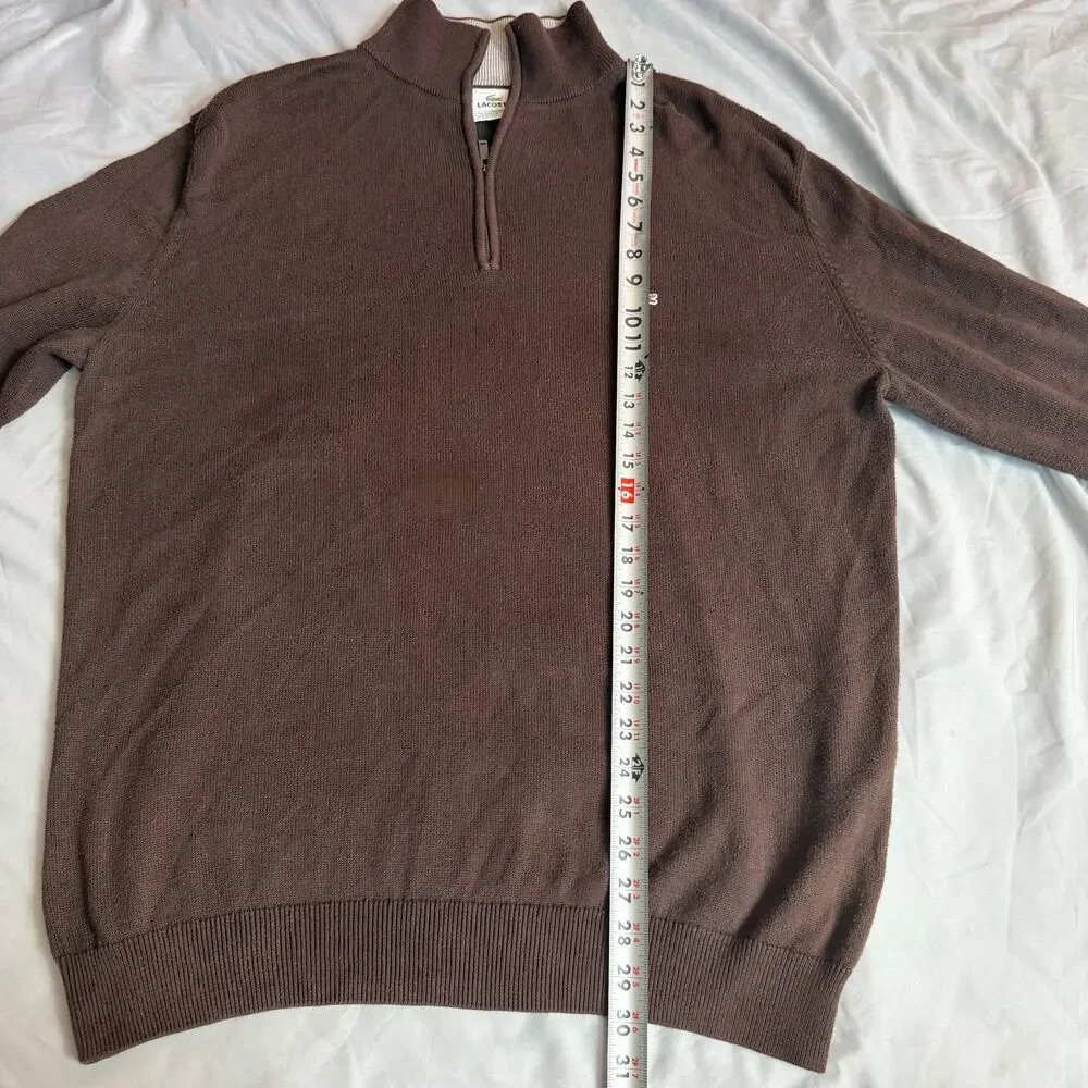 Lacoste Brown Quarter Zip Sweater Men's Size 7 XXL 100% Cotton Pullover